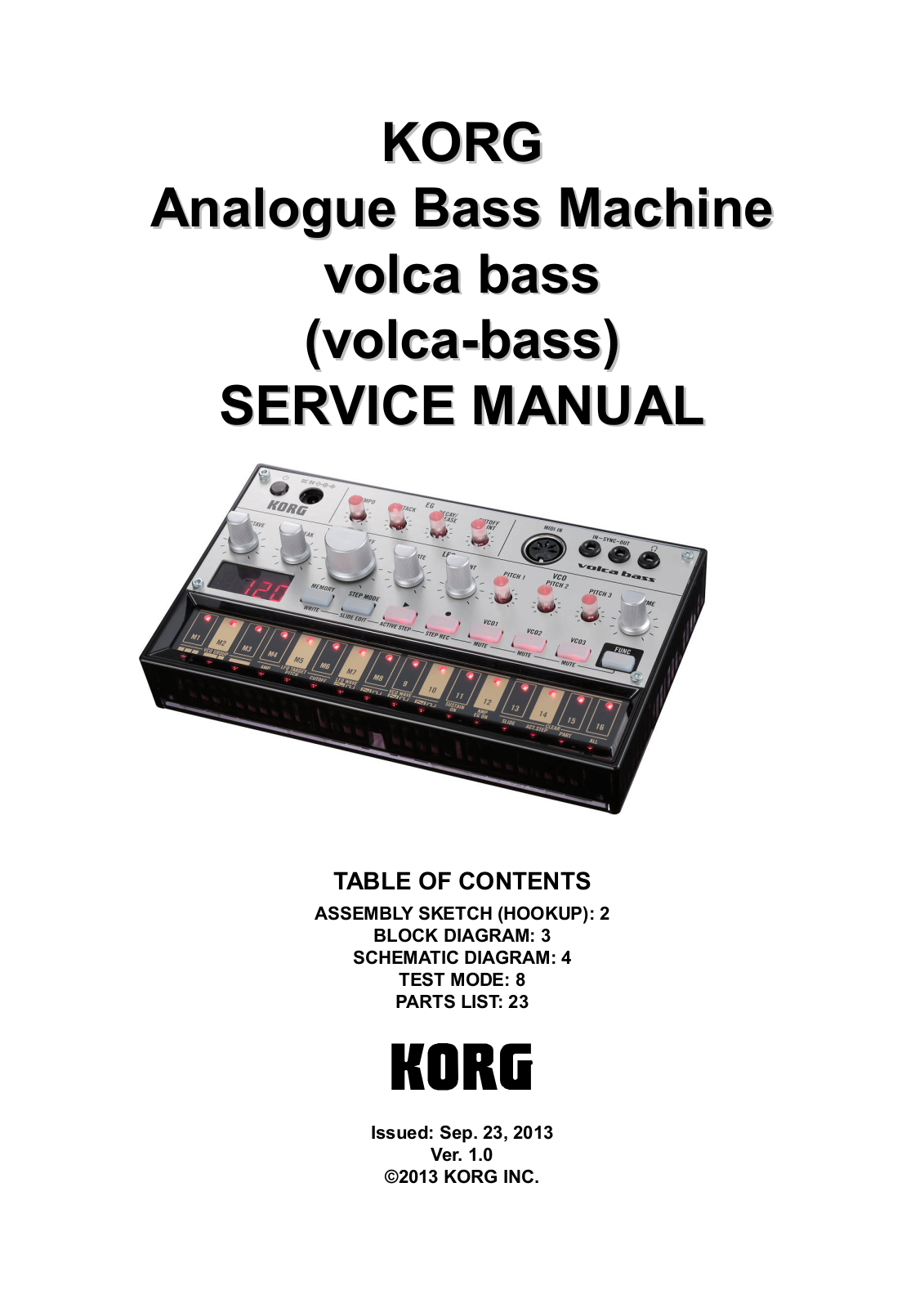 Korg Volca Bass Service Manual