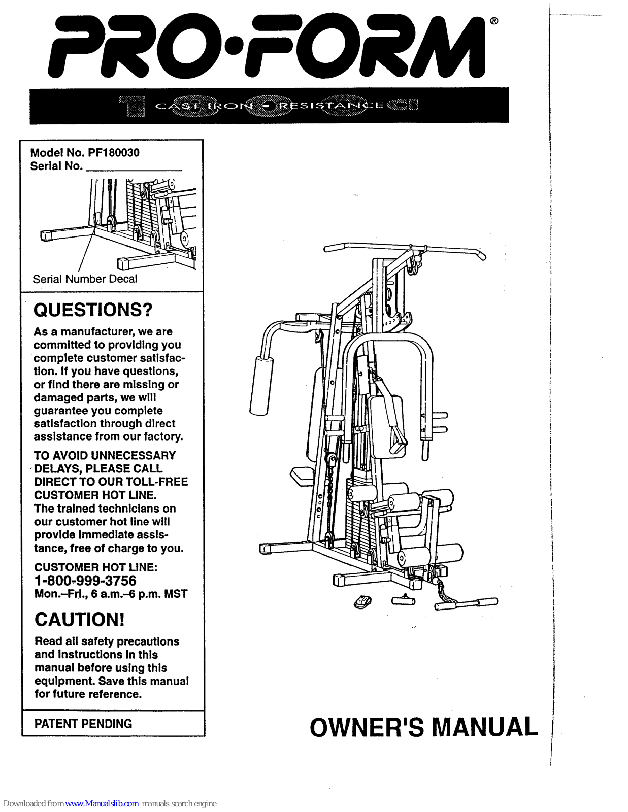 ProForm 1800ci, PF180030 User Manual