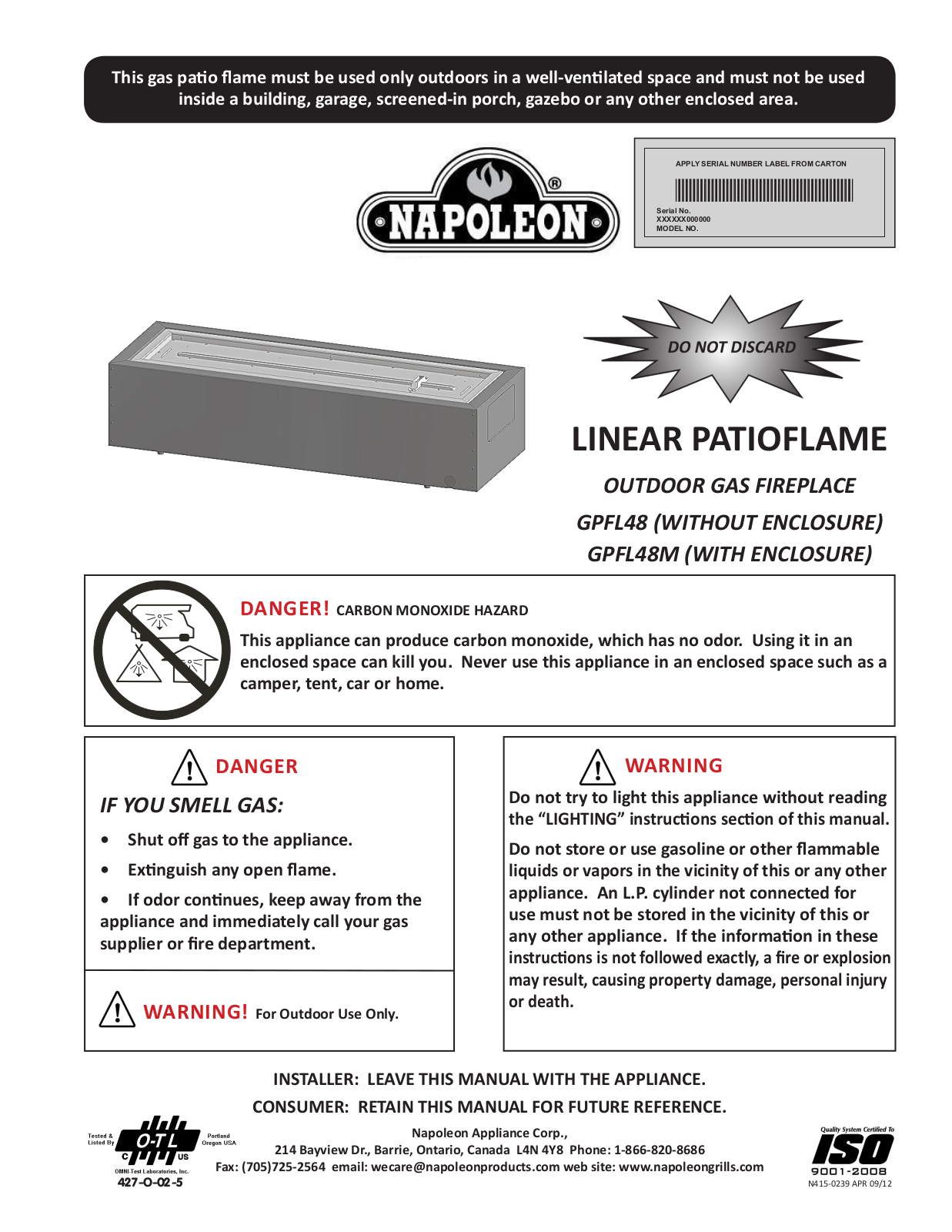 Napoleon GPFL48MHP User Manual