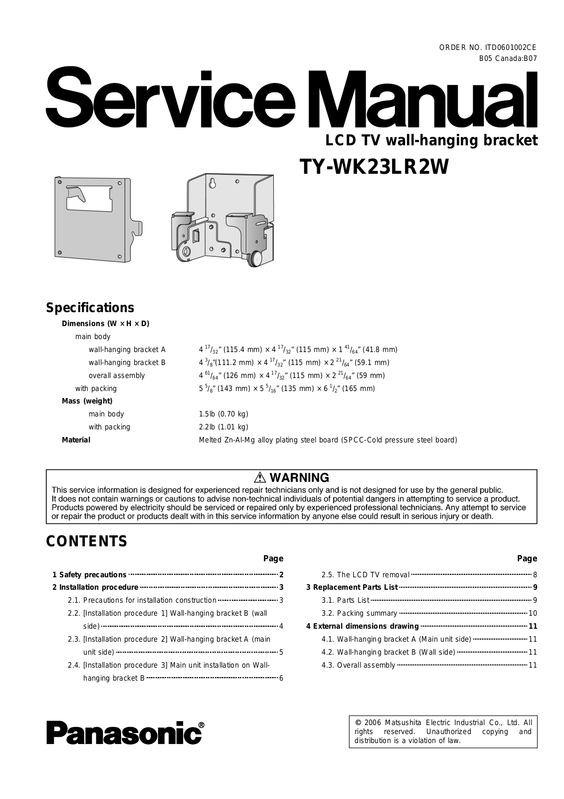 Panasonic TY-WK23LR2W Service Manual