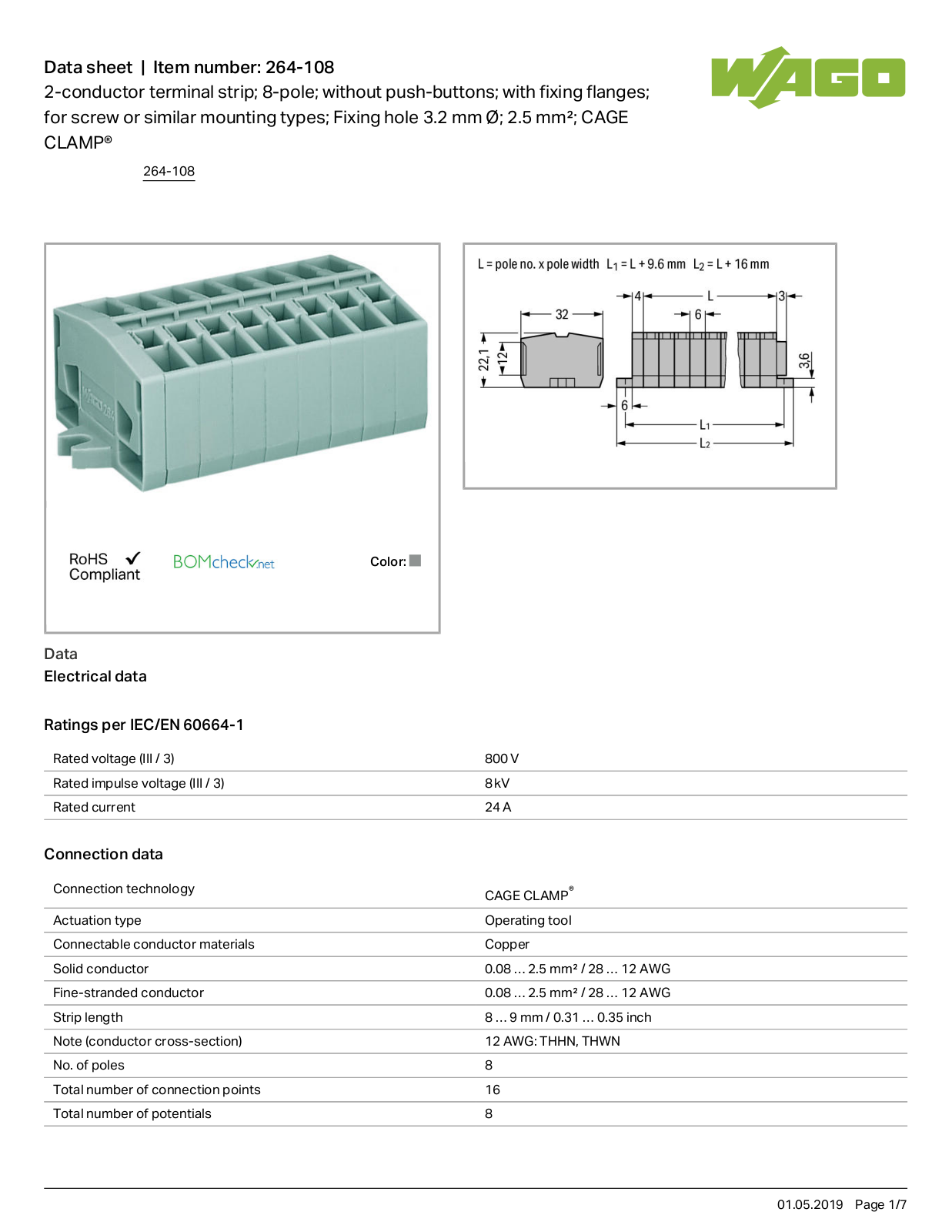 Wago 264-108 Data Sheet