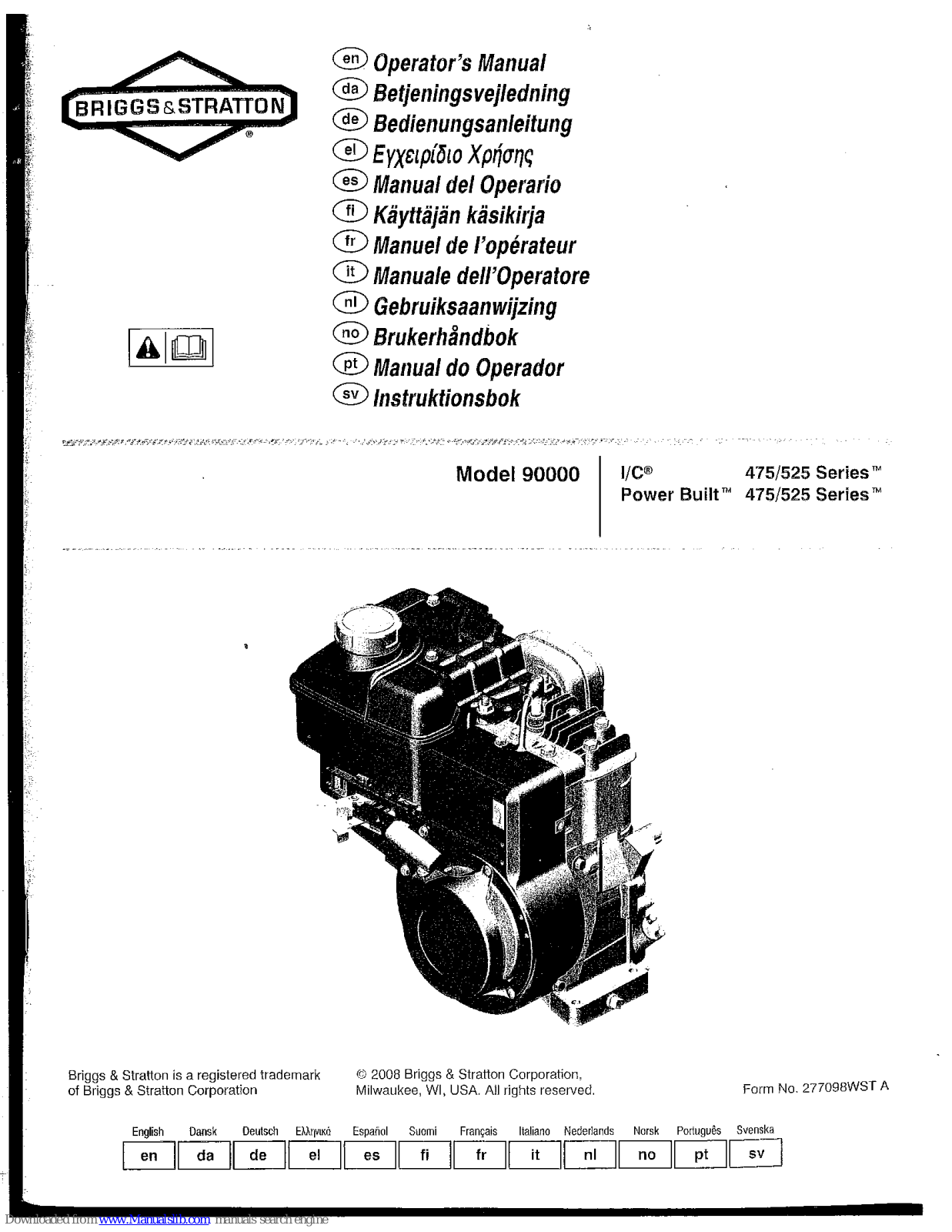 Briggs & Stratton 90000 475 Series, 90000 525 Series Operator's Manual