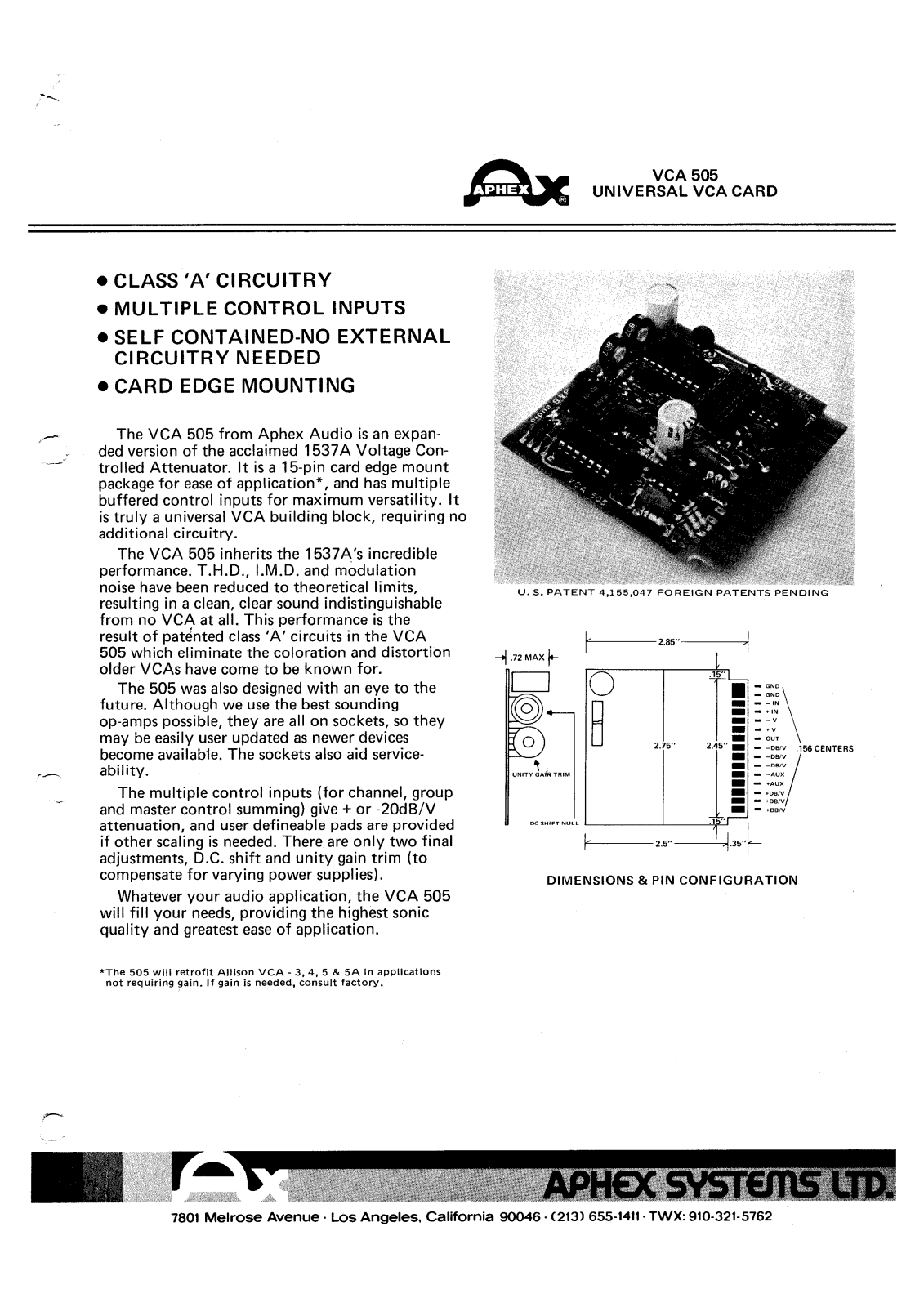 Studio VCA-505-card User Manual