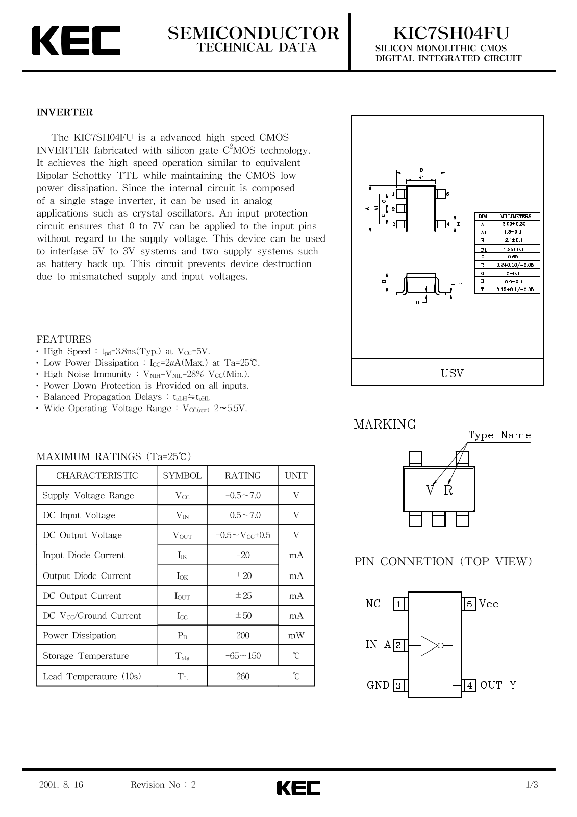 KEC KIC7SH04FU Datasheet