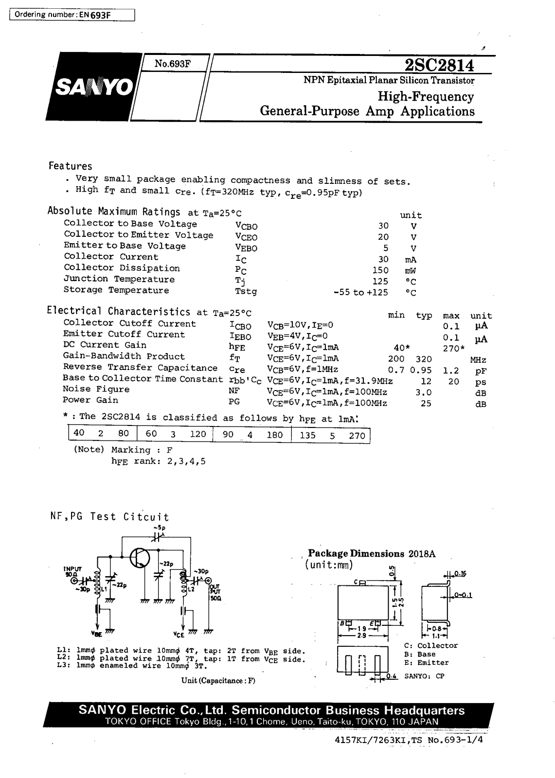 SANYO 2SC2814 Datasheet