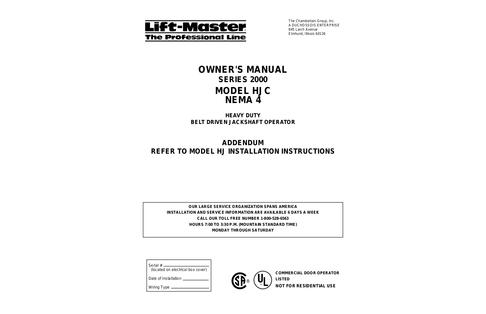 Lift-Master HJC User Manual