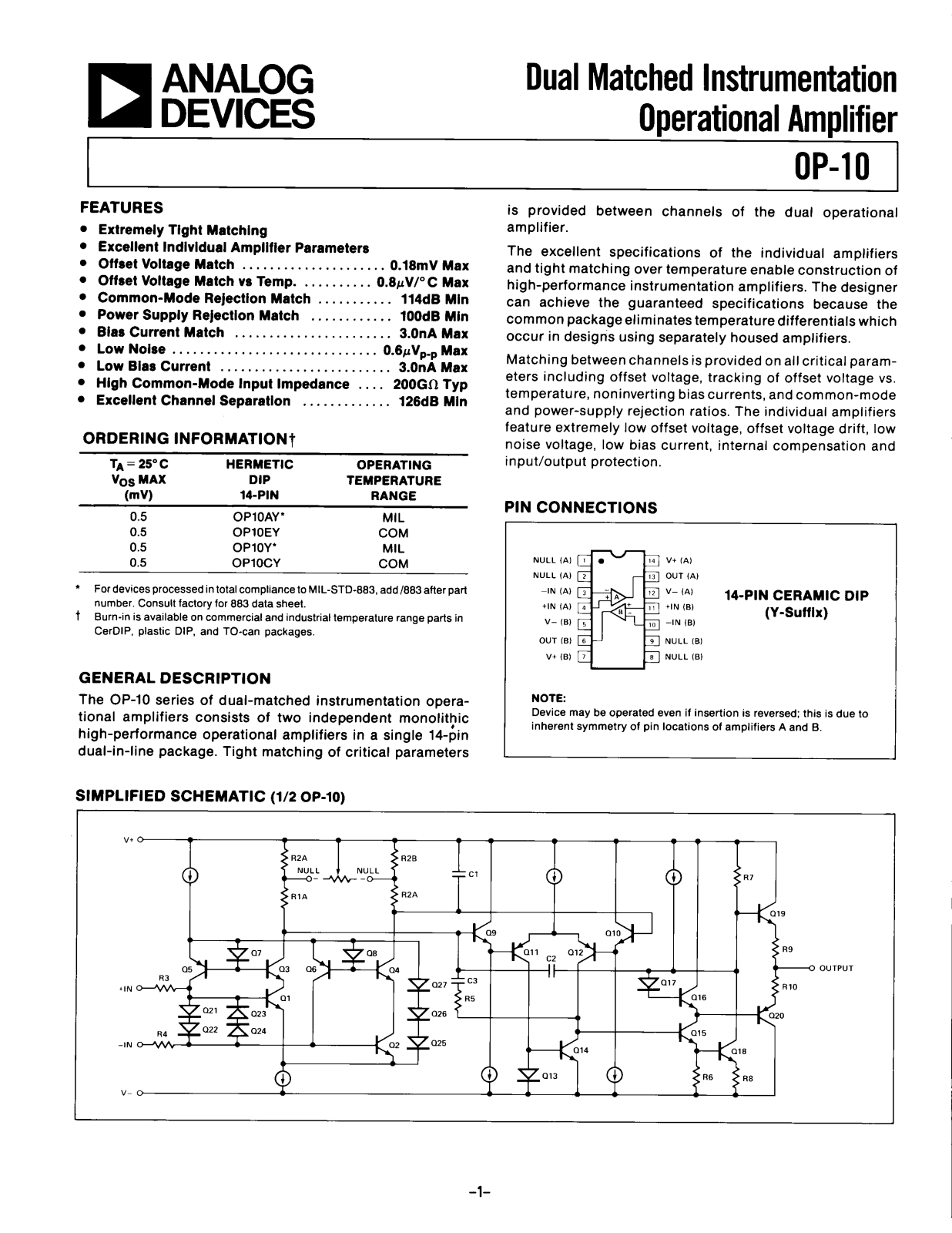 Analog Devices OP10 Datasheet