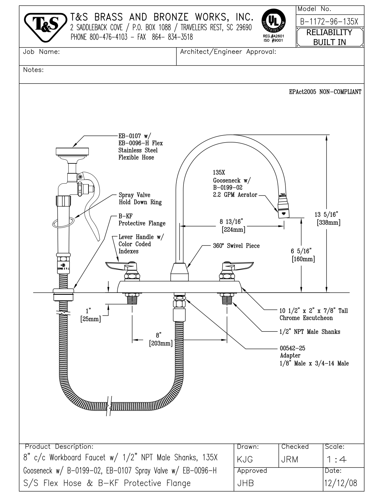 T & S Brass & Bronze Works B-1172-96-135X General Manual