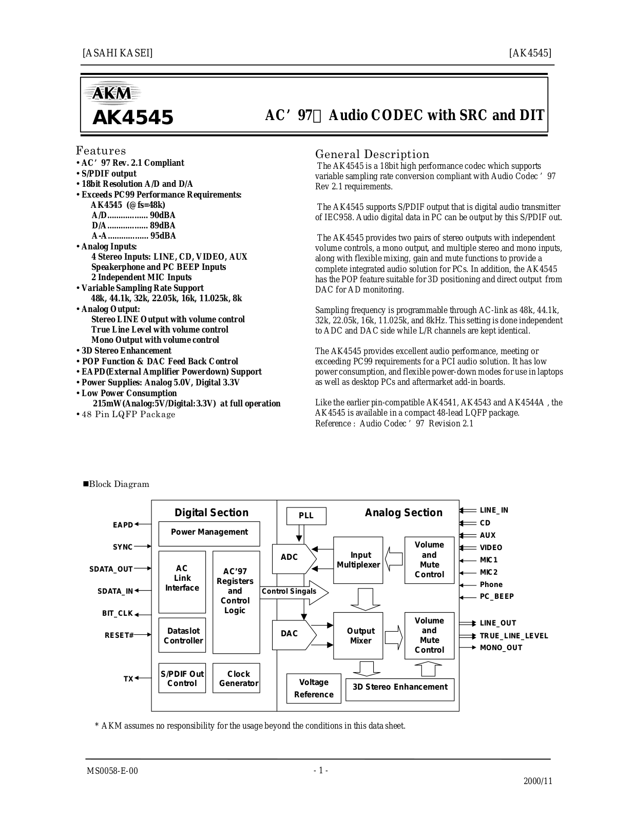 AKM AK4545 Datasheet