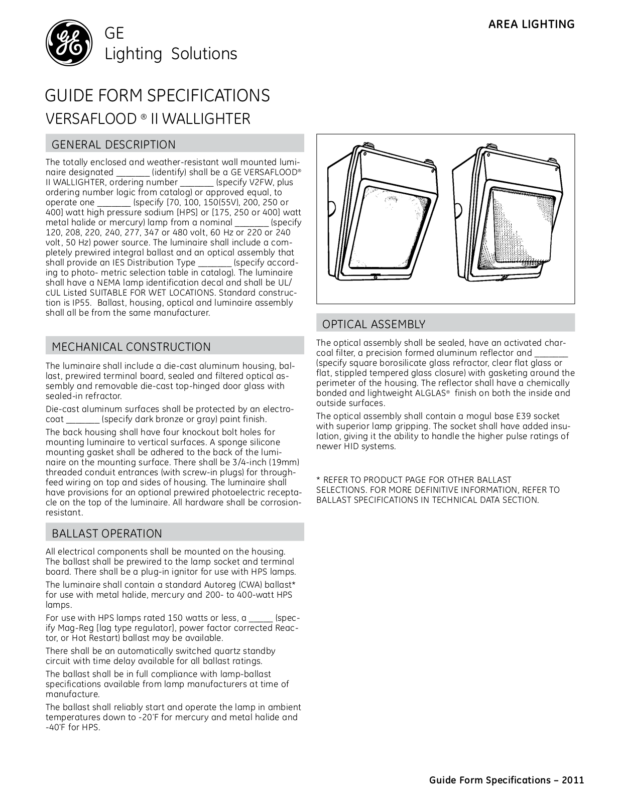 GE V2FW Specification Sheet