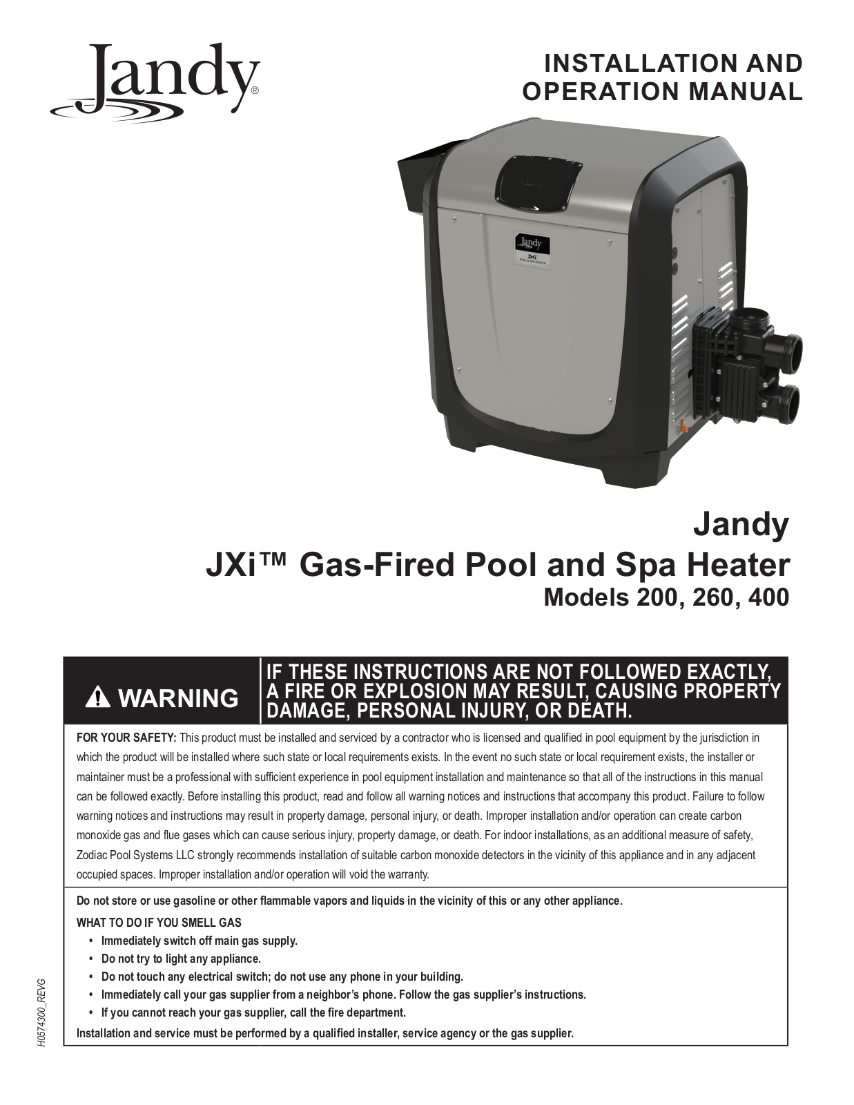 Jandy 200, 260, 400 OPERATION MANUAL