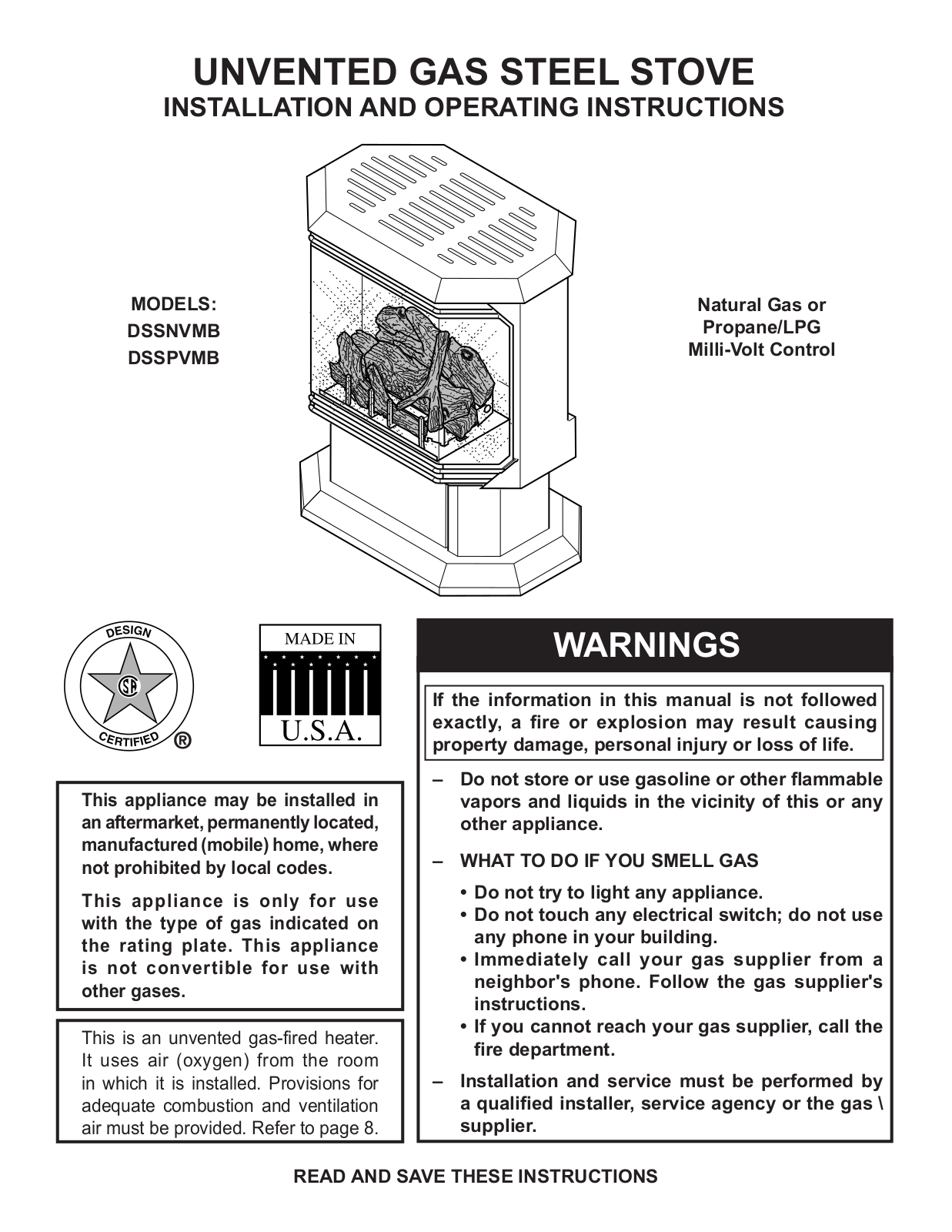 Monessen Hearth DSSPVMB, DSSNVMB User Manual