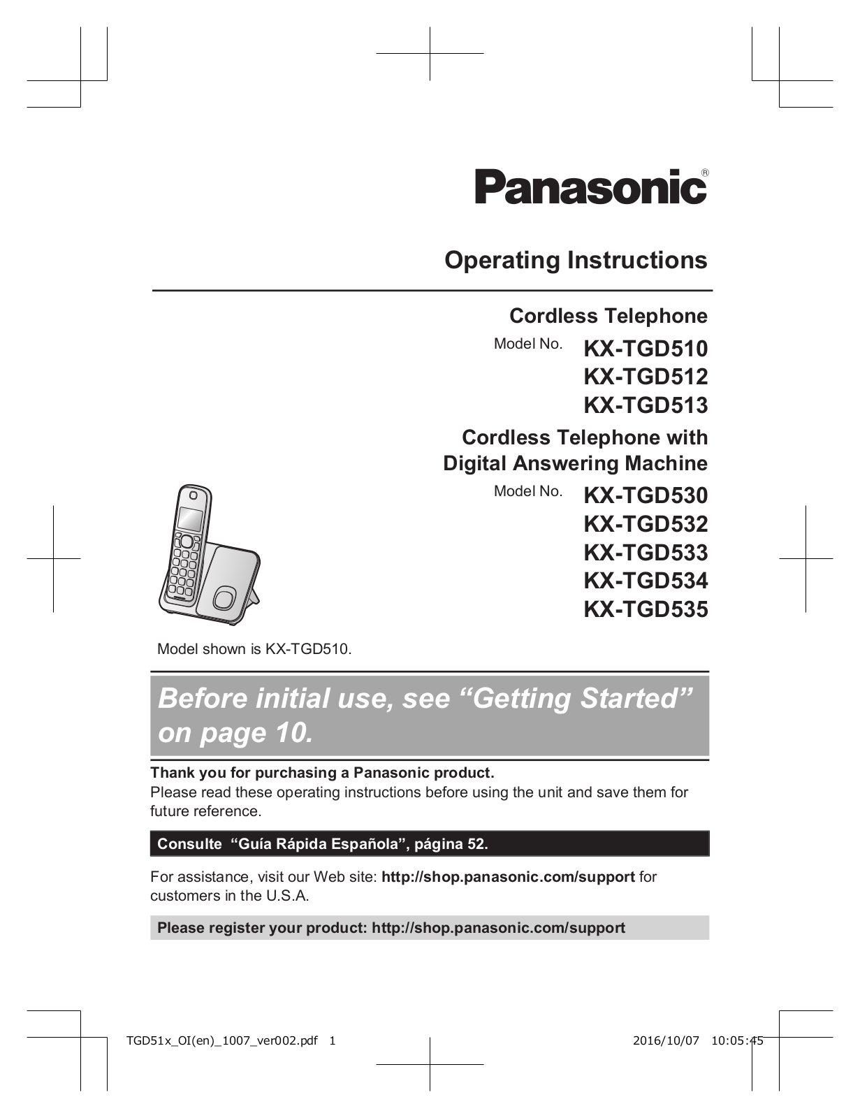 Panasonic of North America 96NKX TGD530 User Manual