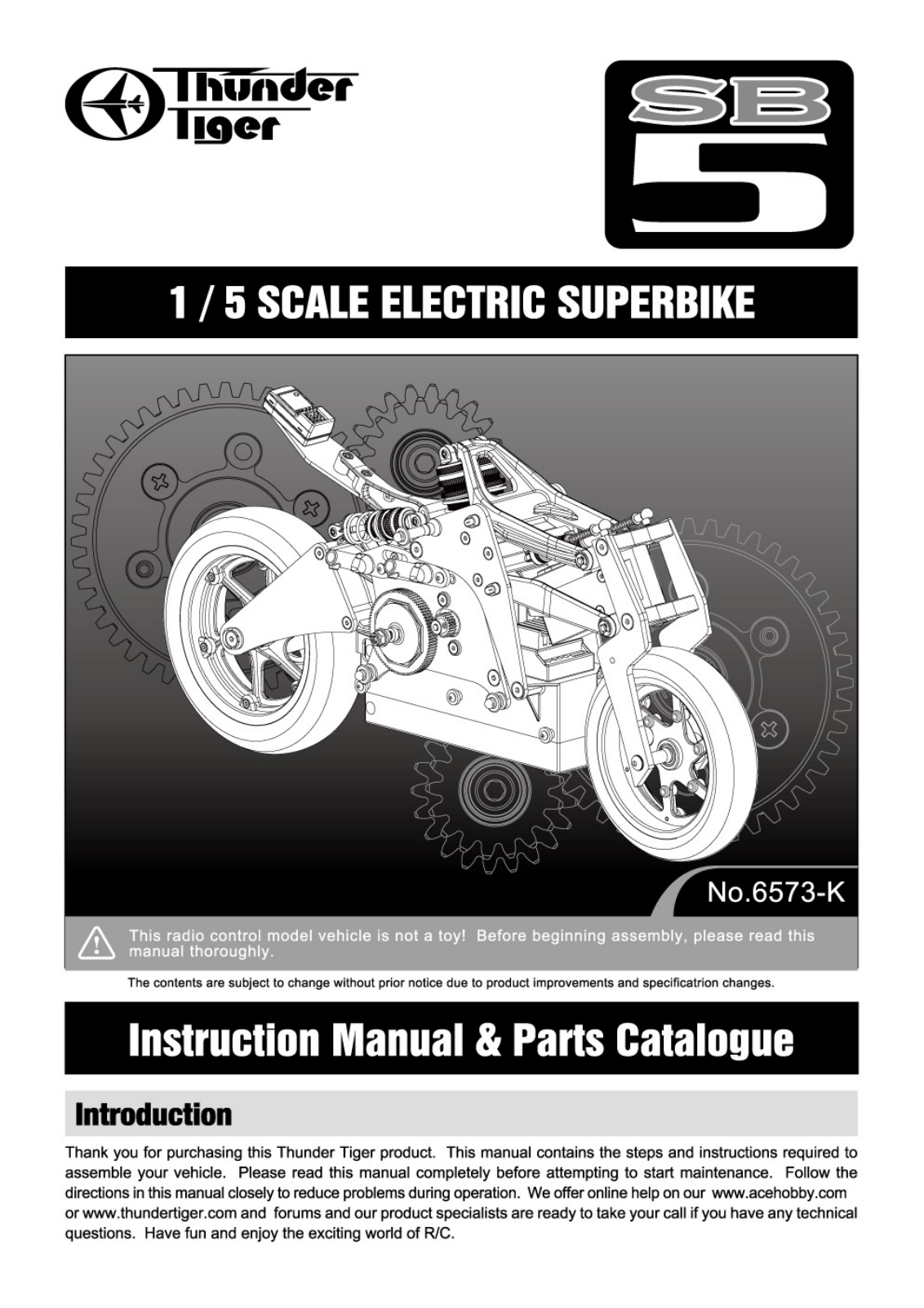 Thunder tiger 1-5 SCALE ELECTRIC SUPERBIKE Instructions Manual