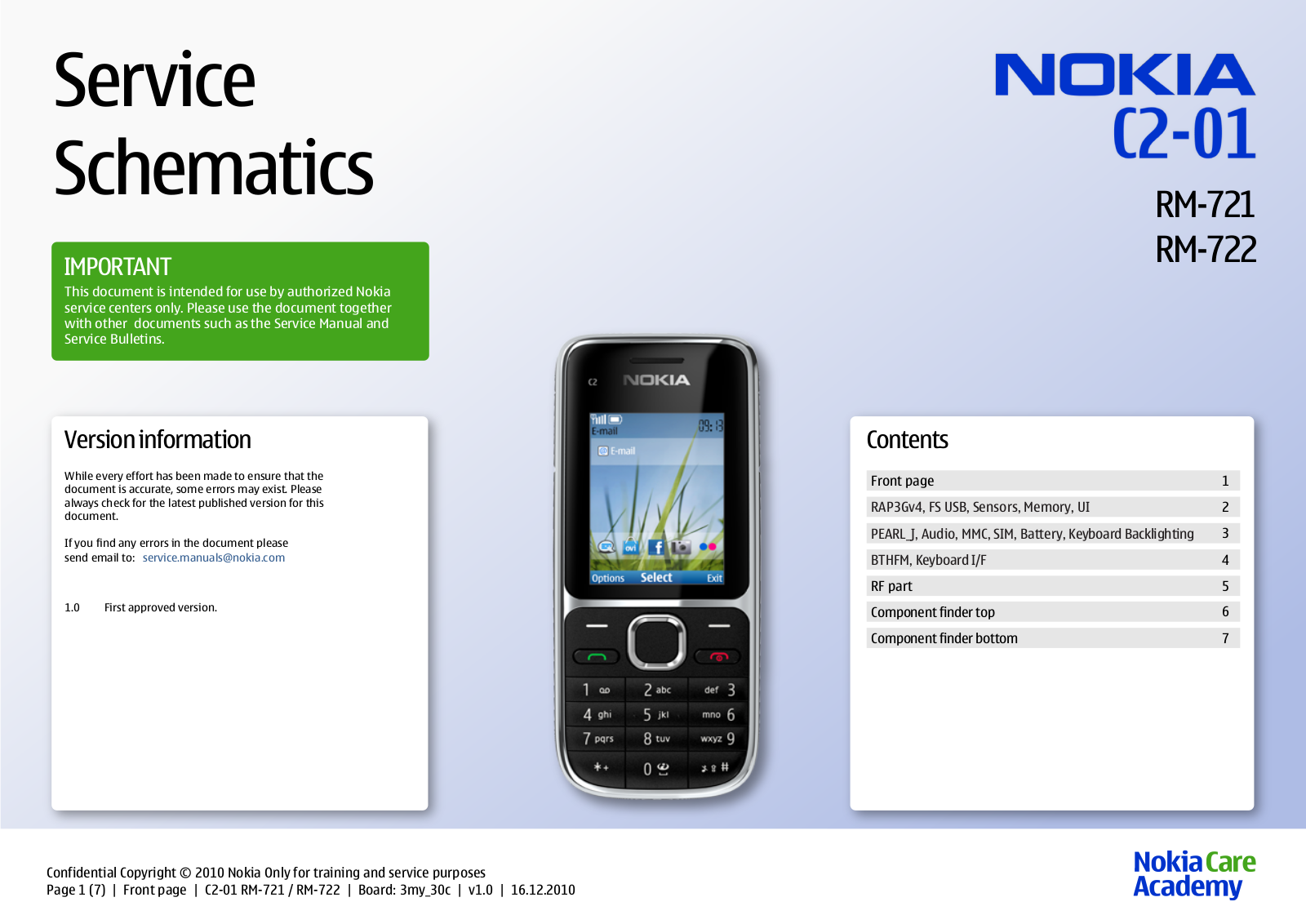 Nokia C2-01 RM-721, C2-01 RM-722 Schematic