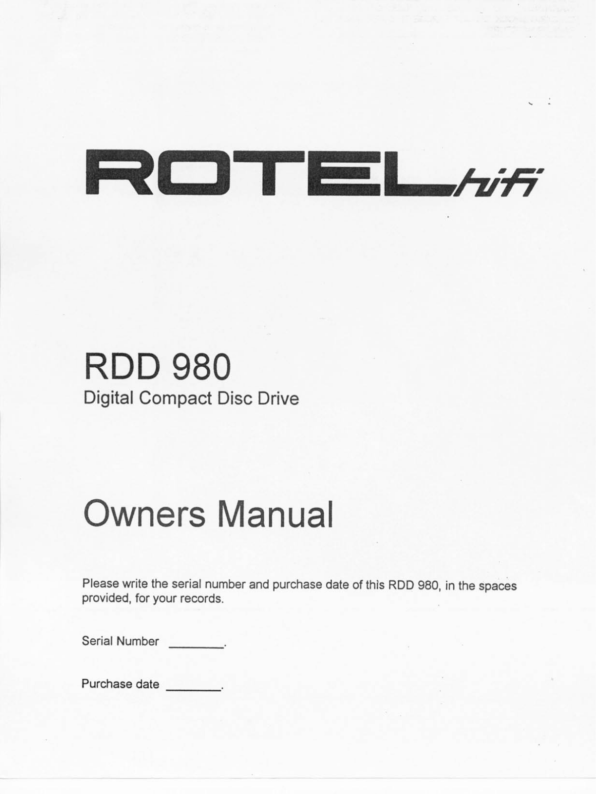 Rotel RDD 980 User Manual