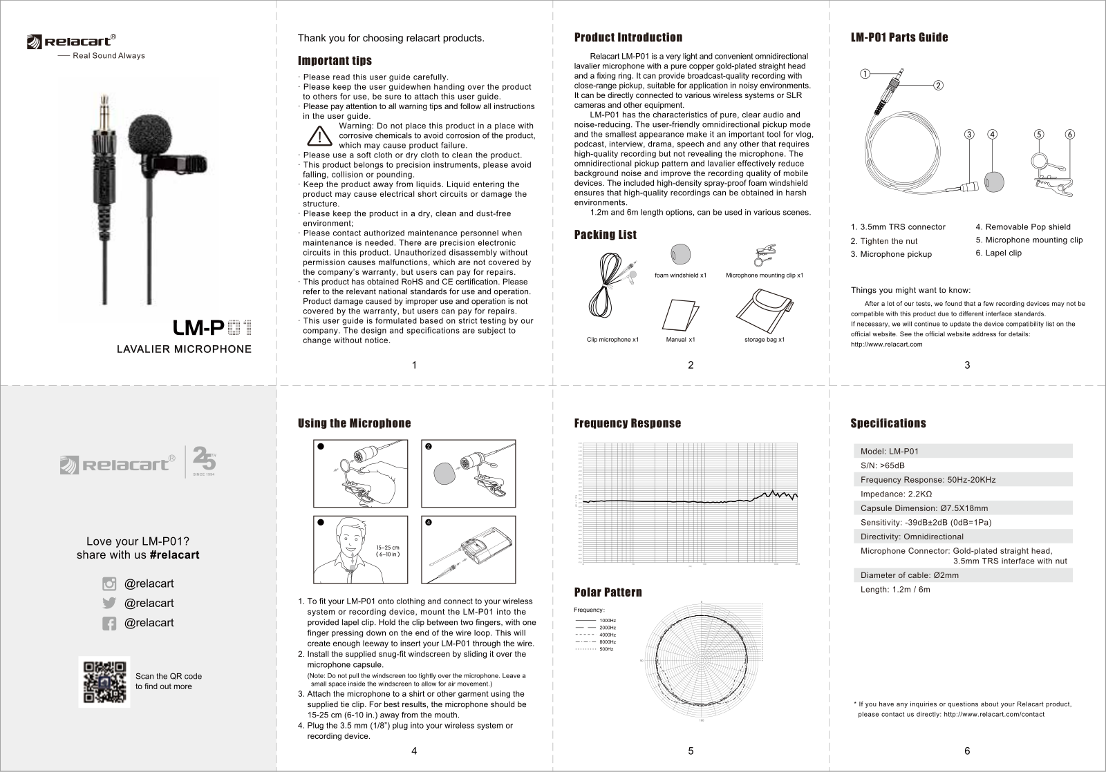 Relacart LM-P01 Lavalier-Mikrofon User Manual