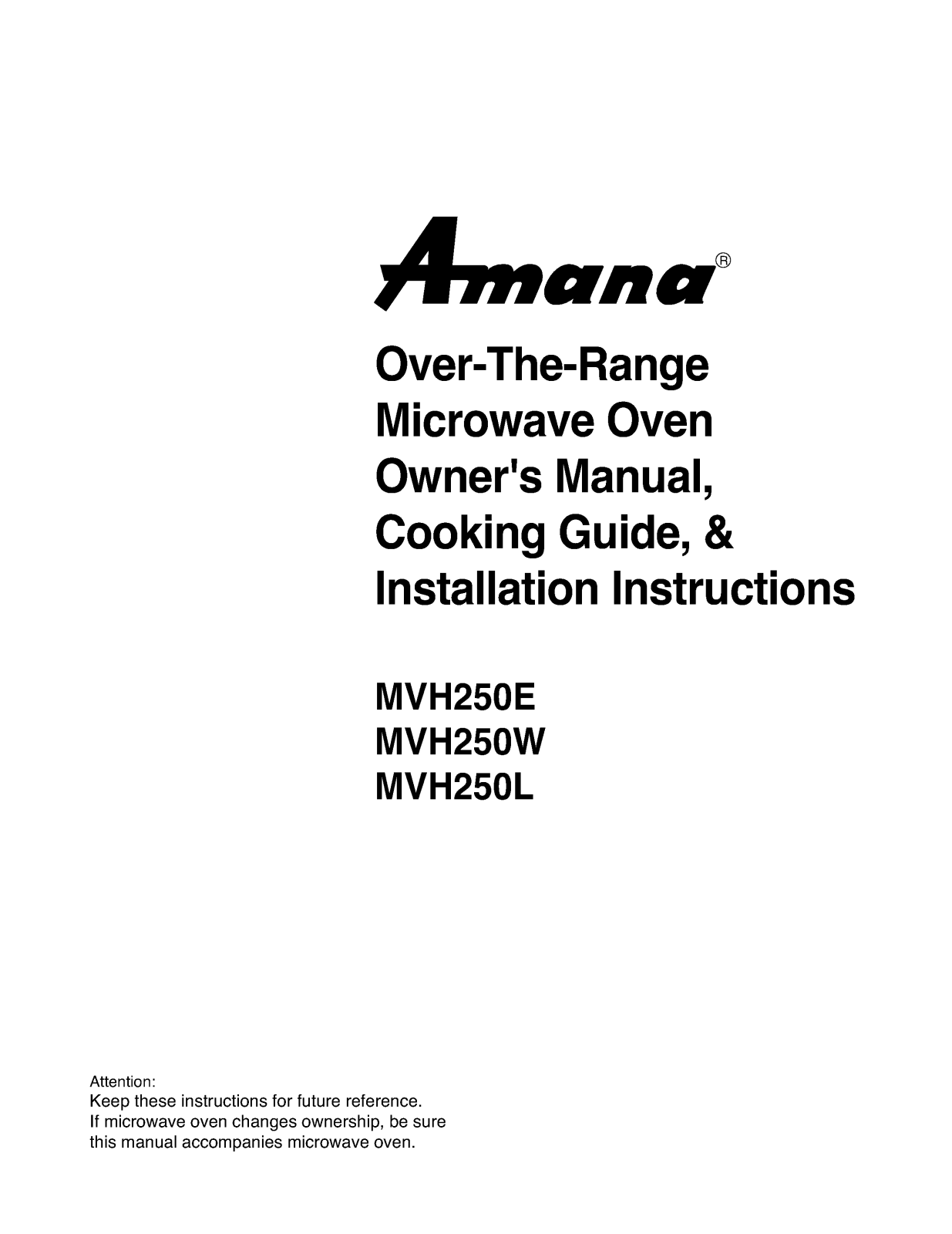 LG MVH250W, MVH250E, MVH250L User Manual