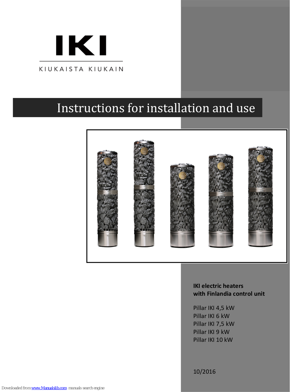 IKI Pillar IKI 4, 5 kW, Pillar IKI 6 kW, Pillar IKI 7, Pillar IKI 9 kW Instructions For Installation And Use Manual