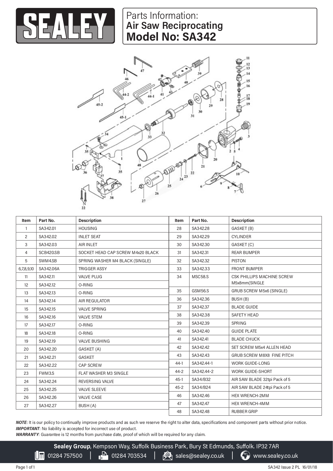 Sealey SA342 Parts Listing - ManualMachine.com
