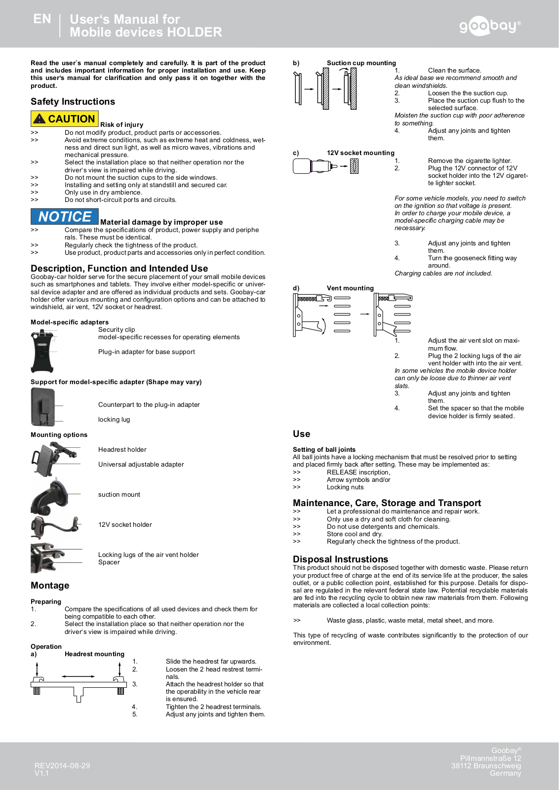 Goobay Mobile devices HOLDER User manual