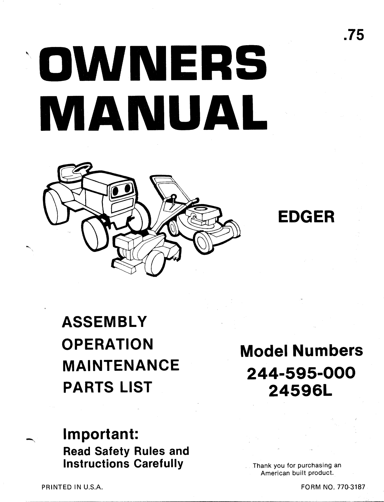 MTD 244-595-000 User Manual