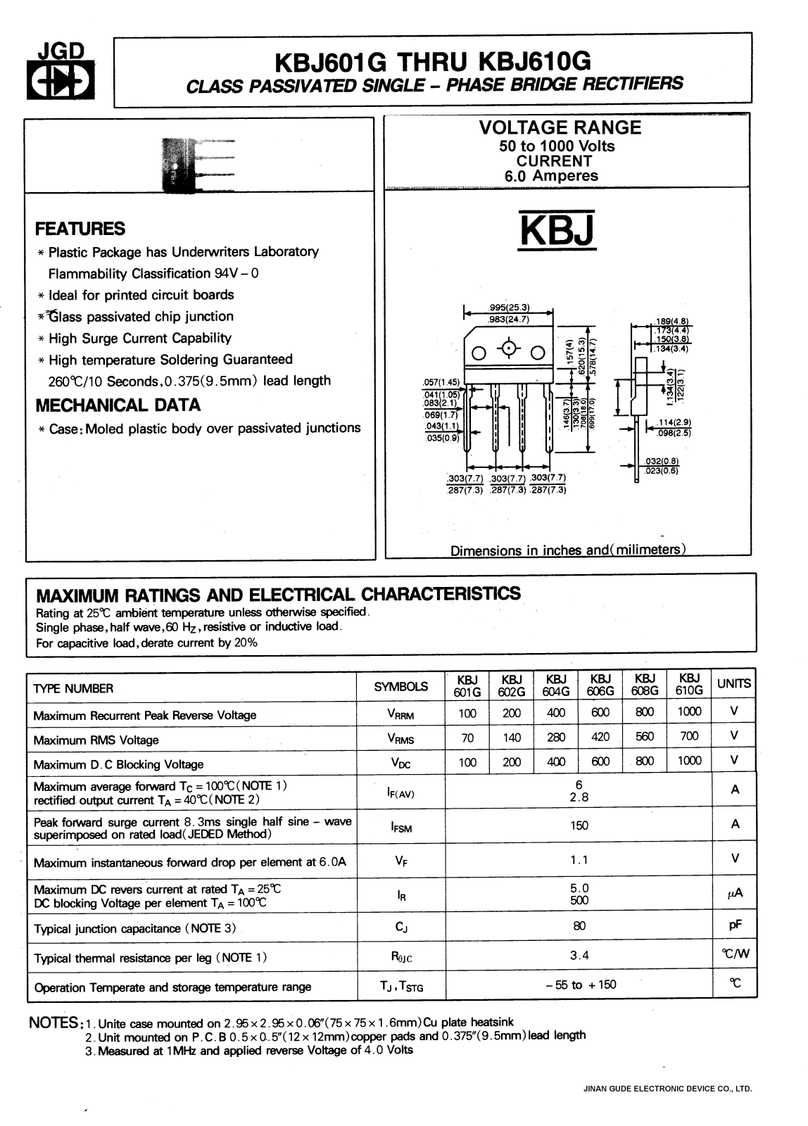 JGD KBJ601G, KBJ606G, KBJ604G, KBJ610G, KBJ602G Datasheet