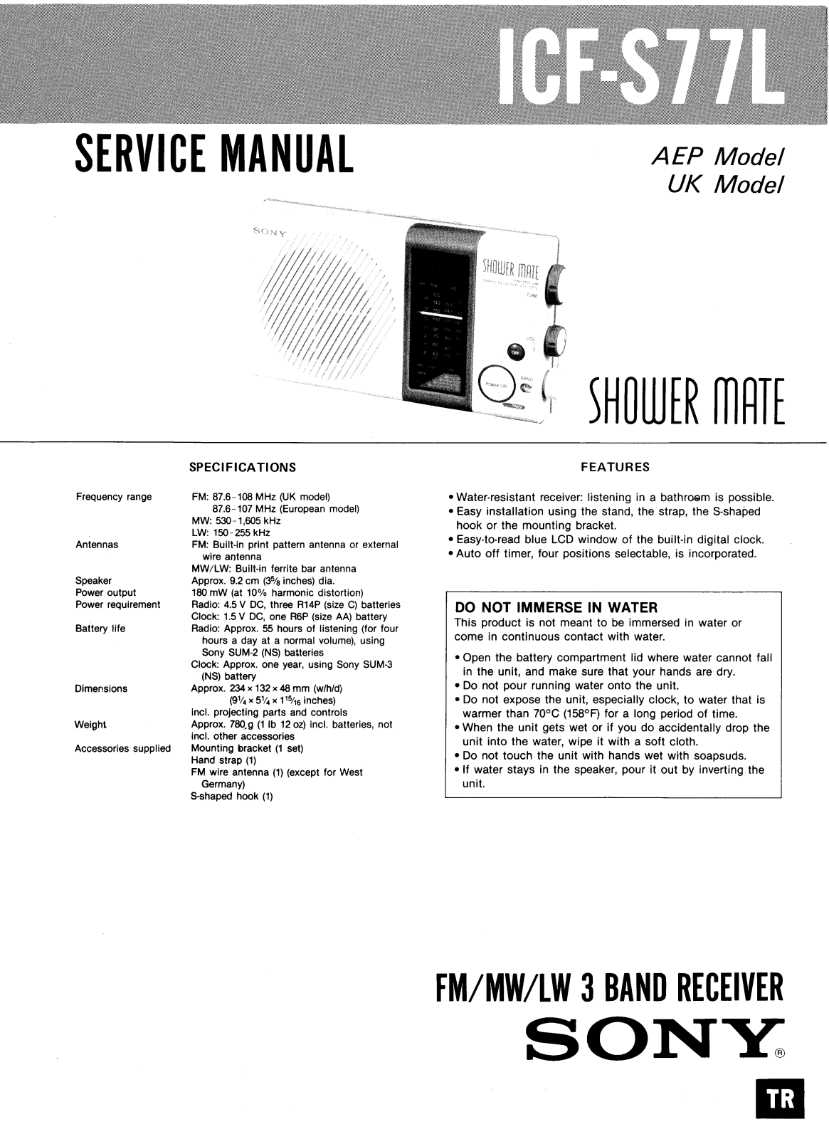 Sony ICFS-77-L Service manual
