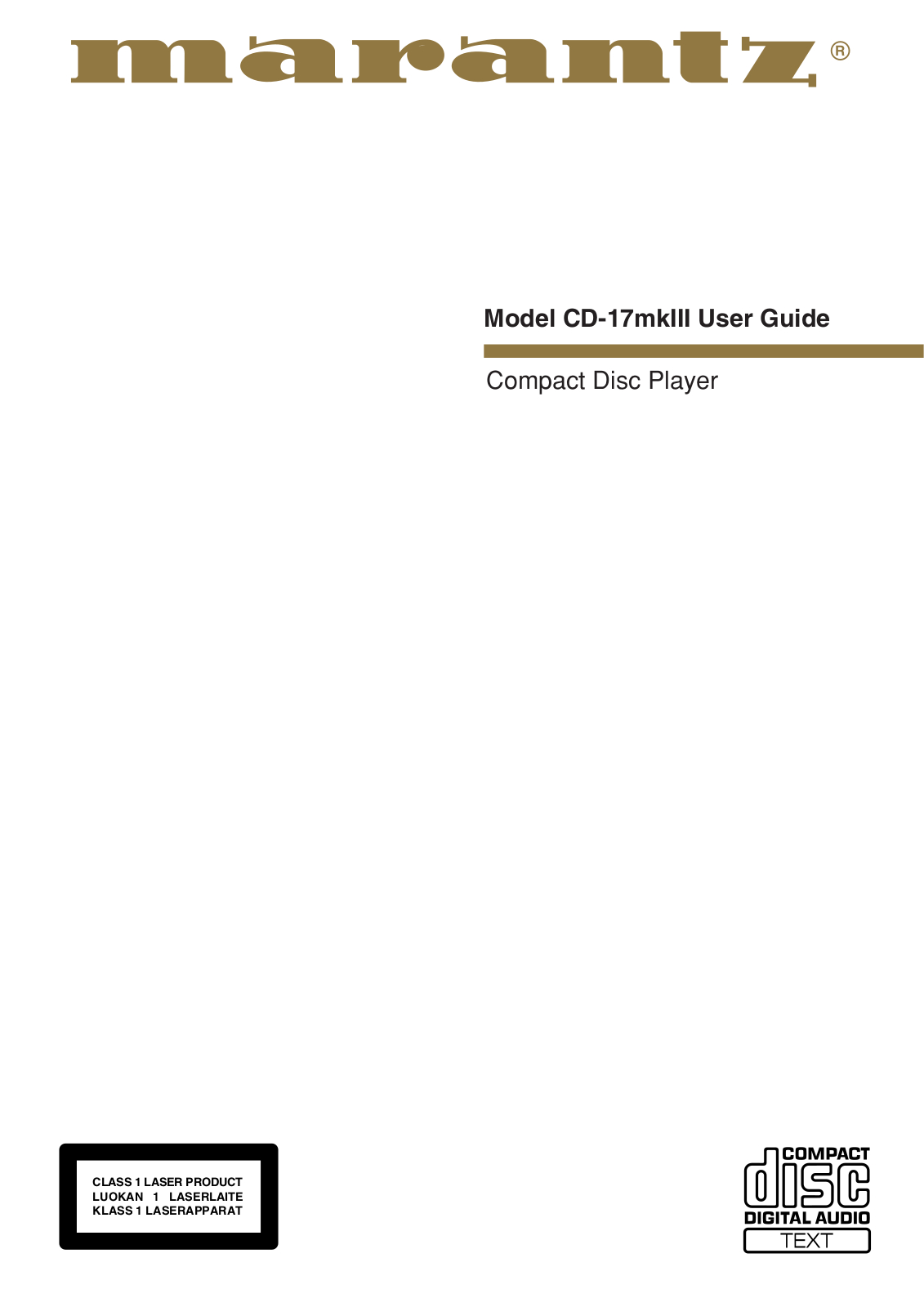 Marantz CD-17-Mk3 Owners Manual