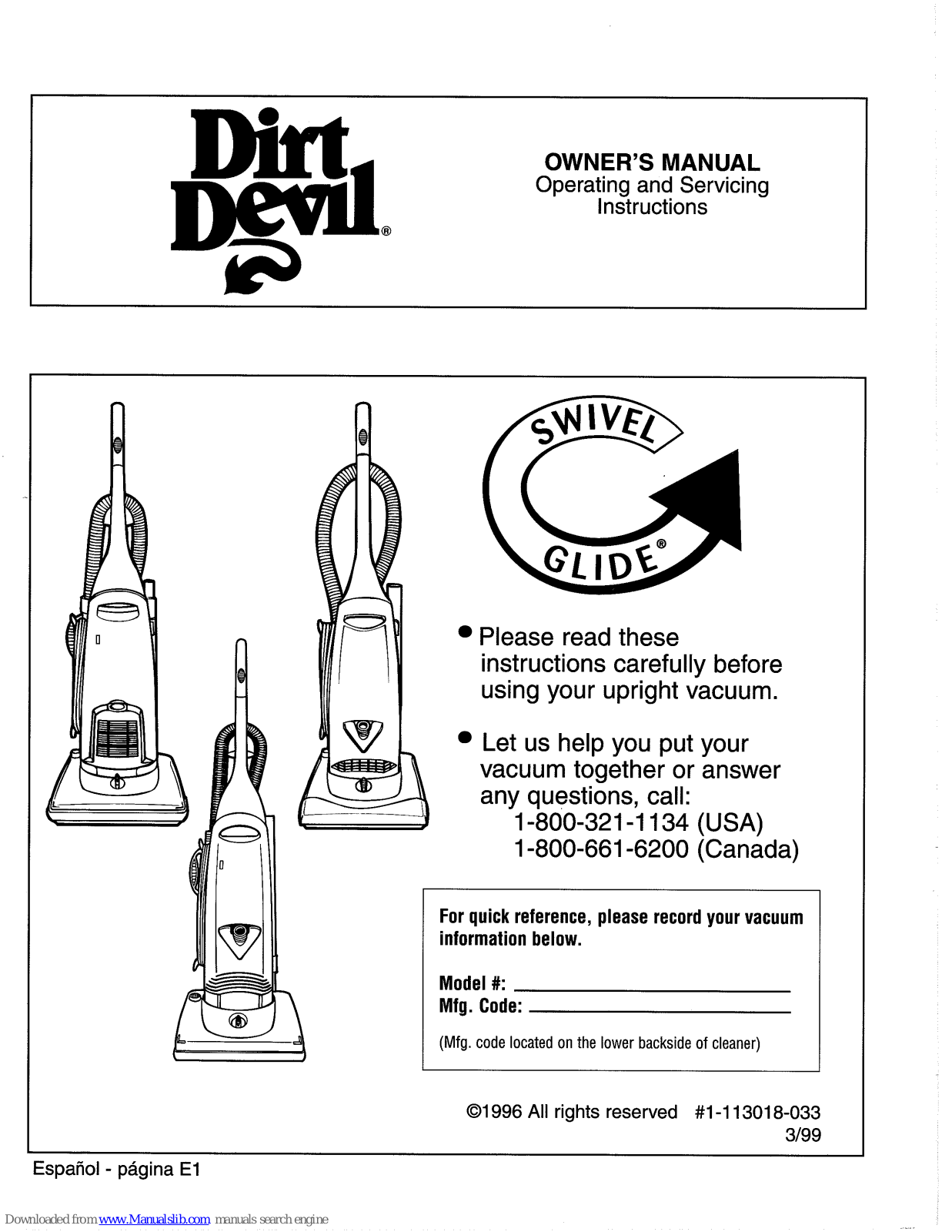 Dirt Devil Upright vacuum, Upright vacuum cleaner Owner's Manual - ManualMachine.com