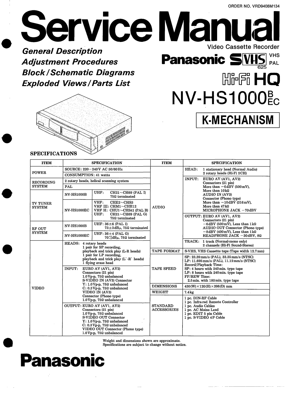 PANASONIC NV-HS1000 Service Manual