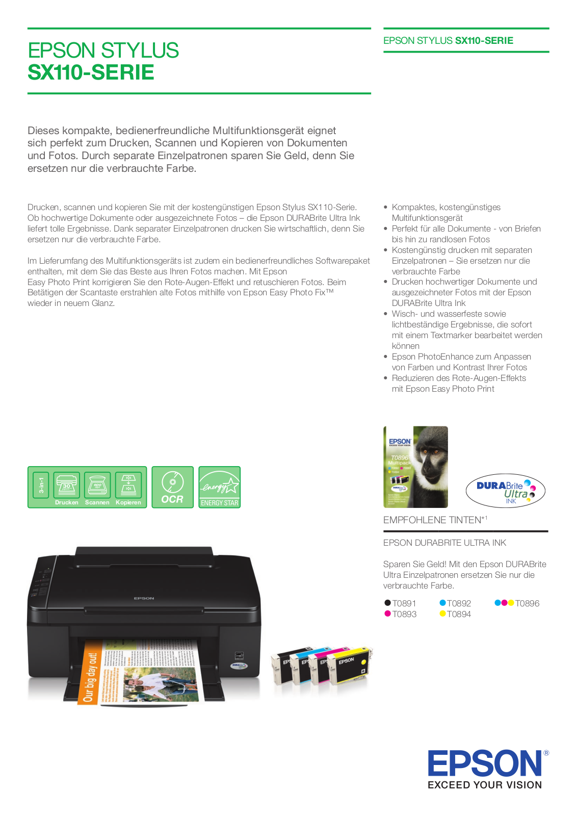 Epson STYLUS SX110 series DATASHEET