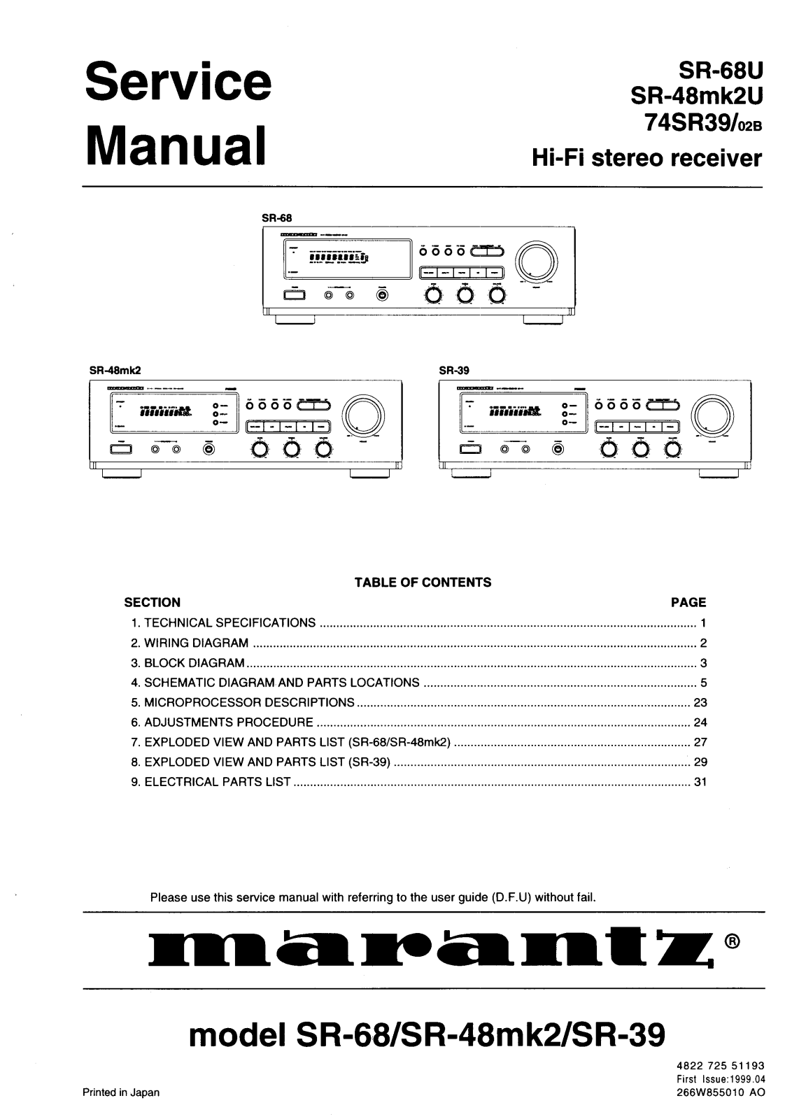 Marantz SR-68-U, SR-68, SR-39, SR-48-Mk2 Service Manual