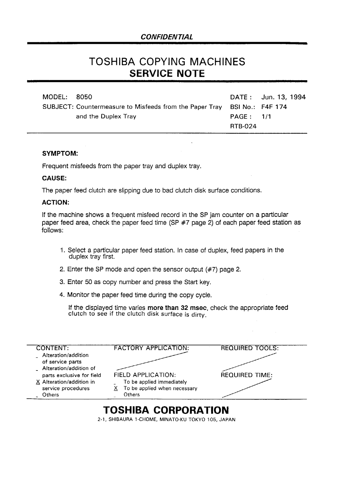 Toshiba f4f174 Service Note