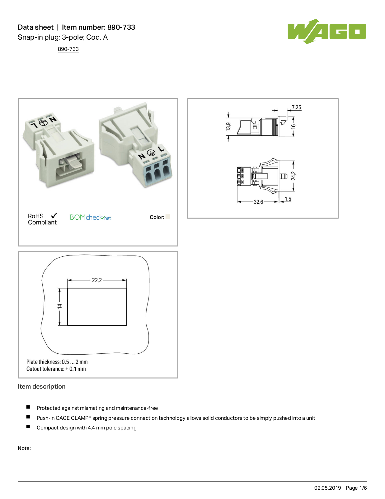 Wago 890-733 Data Sheet