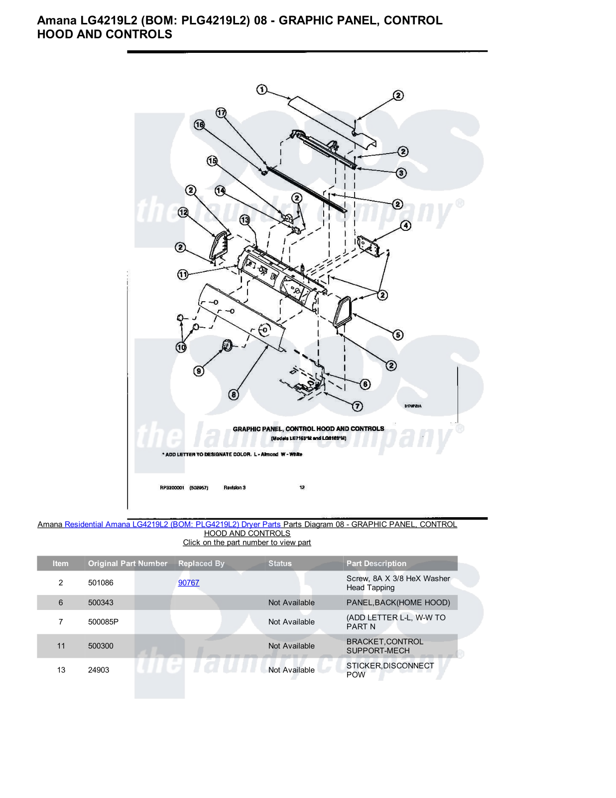 Amana LG4219L2 Parts Diagram