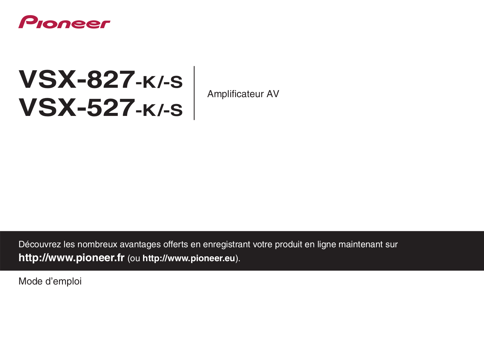 PIONEER VSX-827-S, VSX-527-S, VSX-527 User Manual