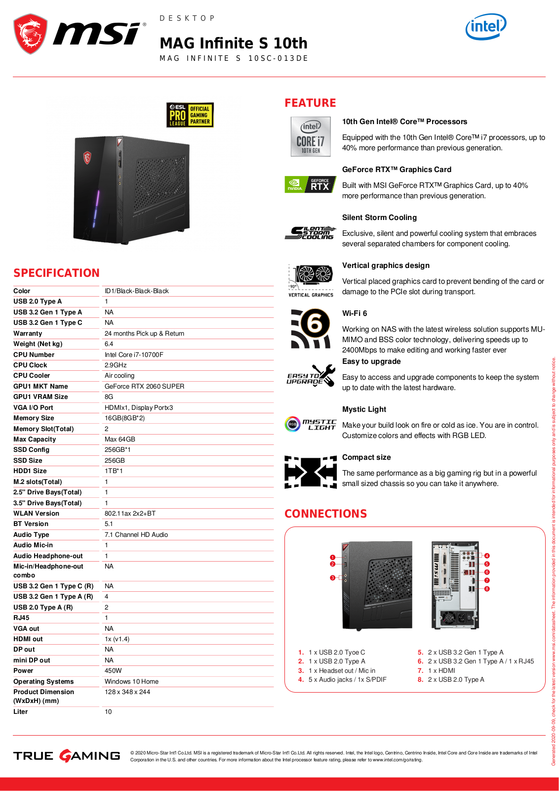 MSI MAG INFINITE S 10SC-013DE Technical data