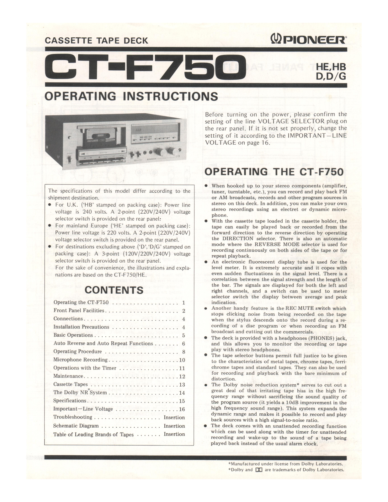 Pioneer CTF-750 Owners manual