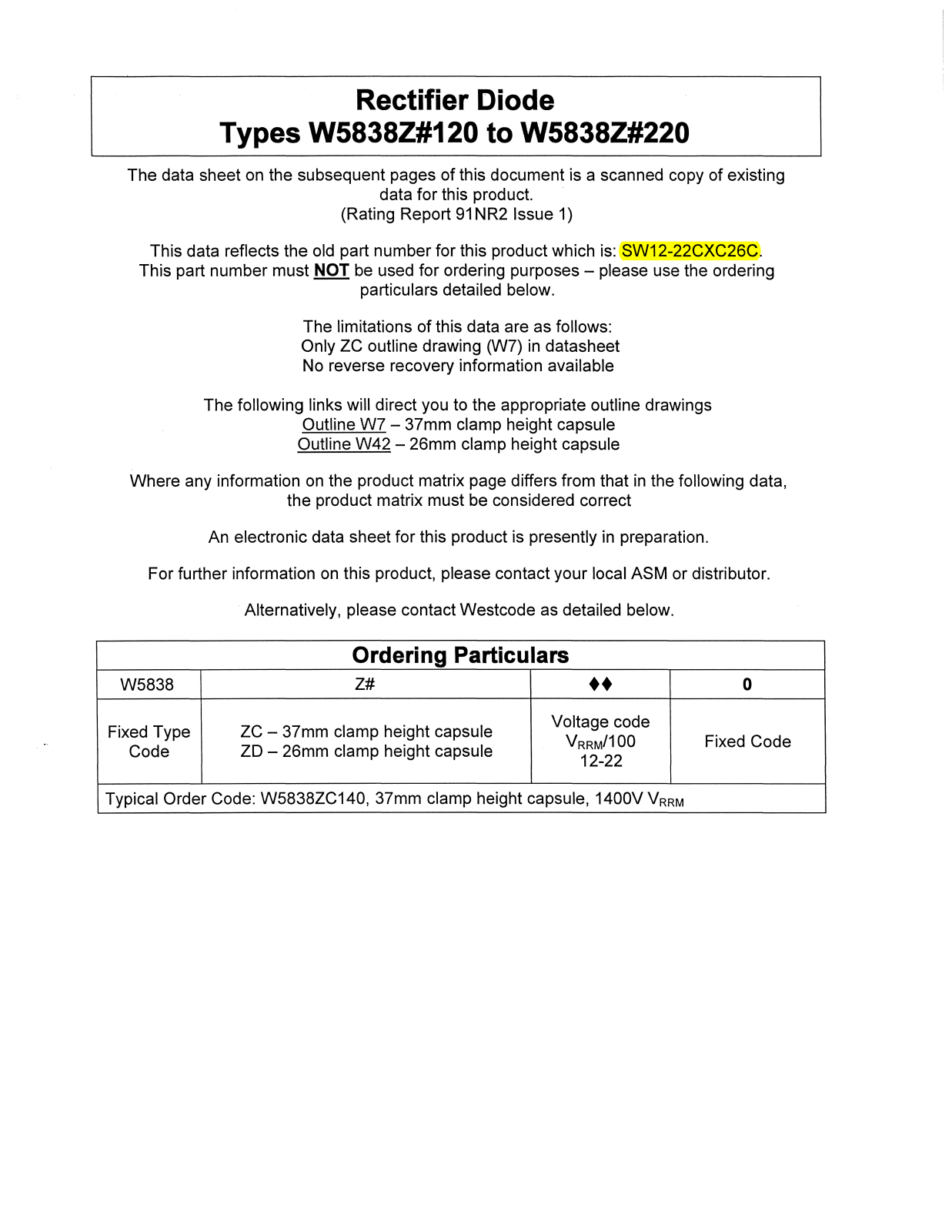 Datasheet W5838Z#120, W5838Z#220 Datasheet (Westcode Semiconductors) - ManualMachine.com
