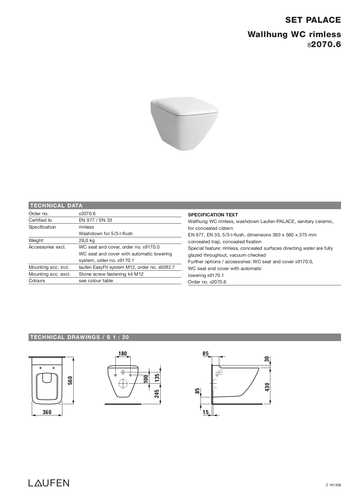 Laufen 8.2070.6 Datasheet - ManualMachine.com