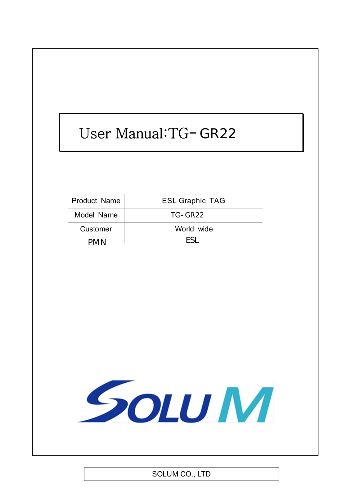 SOLUM TG GR22 User Manual