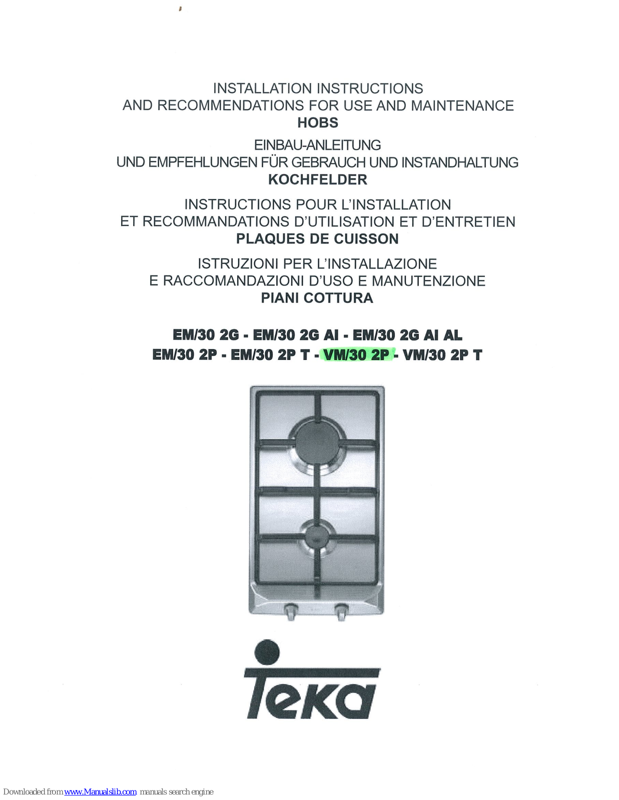 Teka EM/30 2G, EM/30 2P T, VM/30 2P Installation Instructions Manual