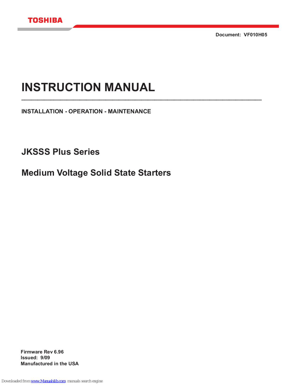 Toshiba JKSSS Plus Series Instruction Manual