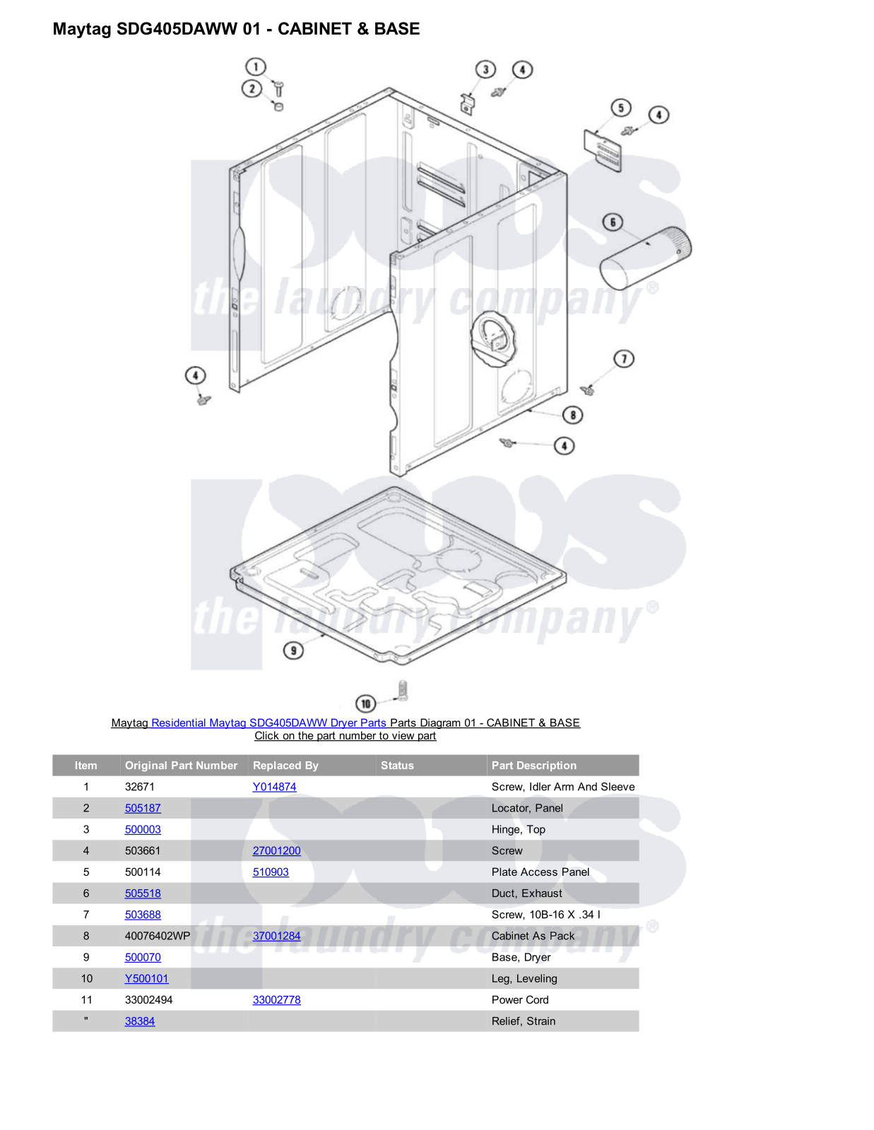 Maytag SDG405DAWW Parts Diagram