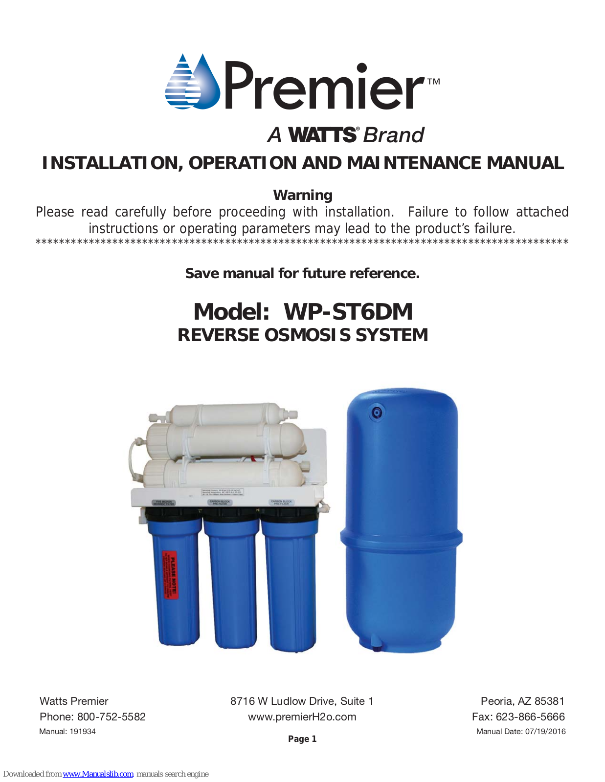Premier WP-ST6DM Installation, Operation And Maintenance Manual - ManualMachine.com