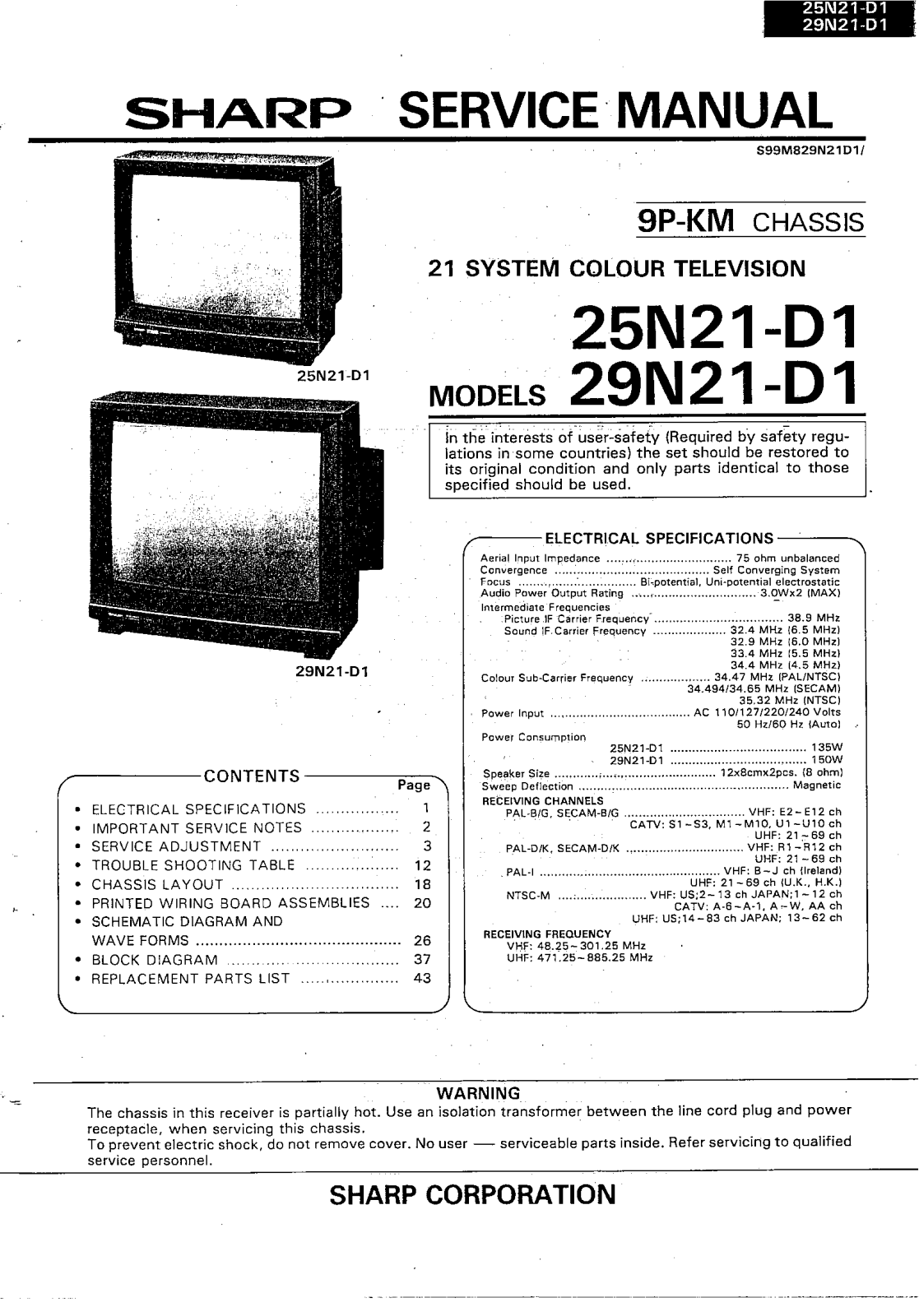 Sharp 25N21-D1 Schematic