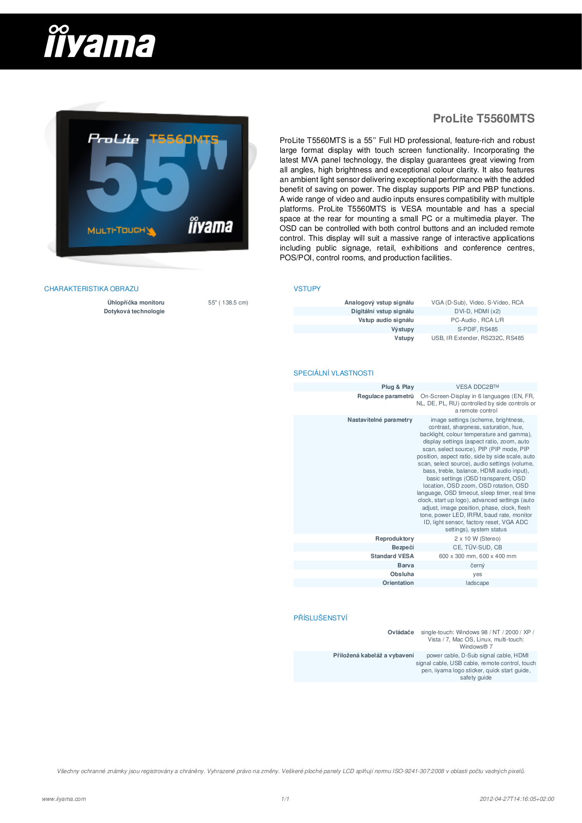 Iiyama PROLITE T5560MTS User Manual