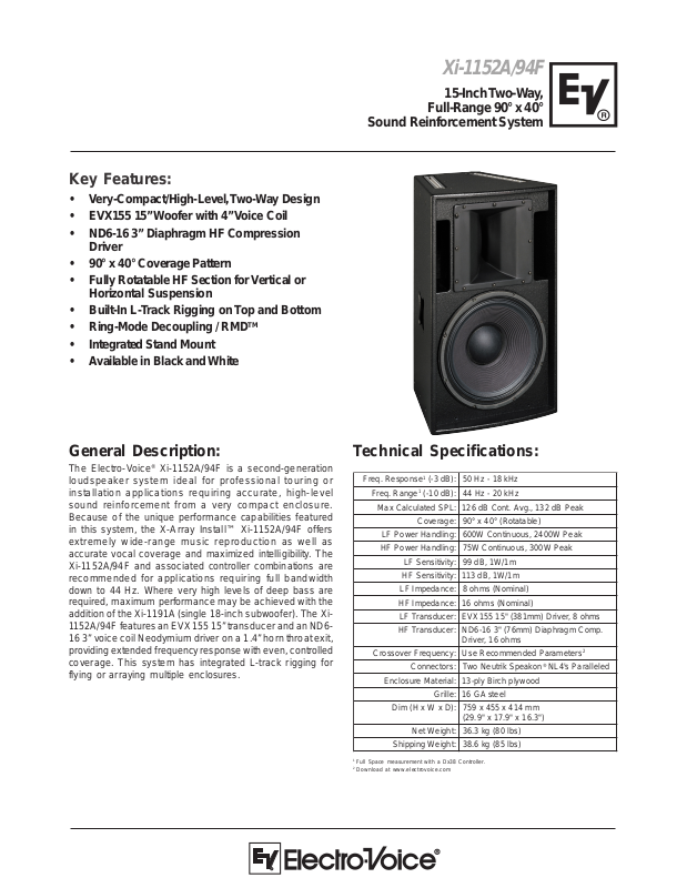 Electro-Voice XI-1152A94F EDS User Manual