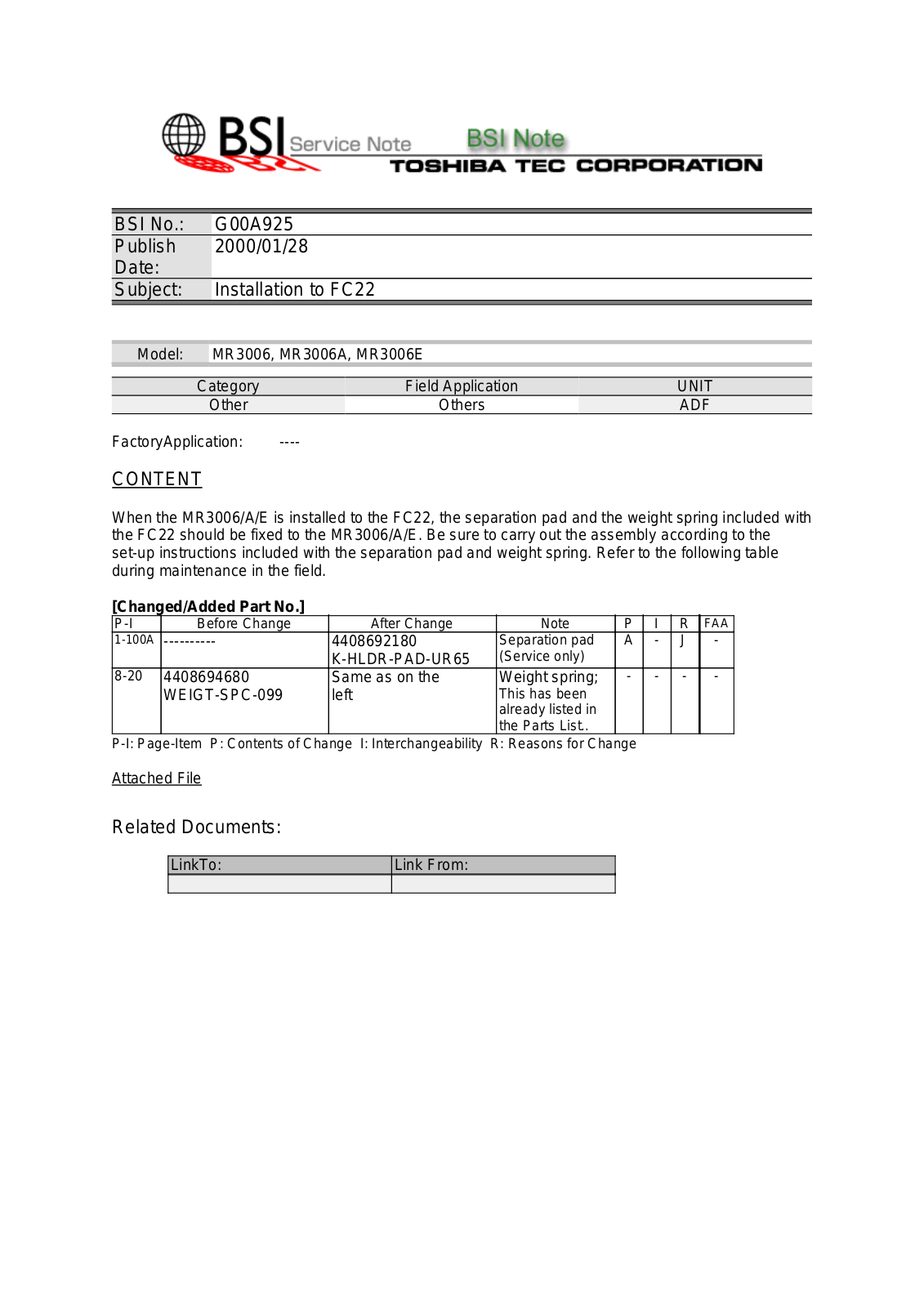 Toshiba g00a925 Service Note - ManualMachine.com